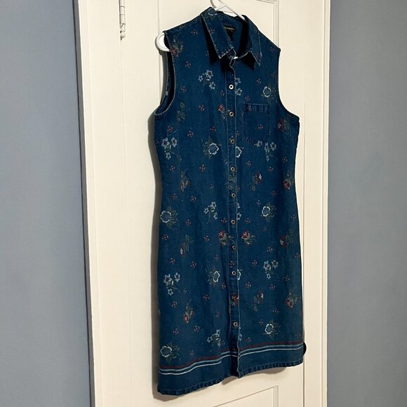 Requirements VTG linen cotton denim shirt dress size large floral patriotic - Picture 2 of 9